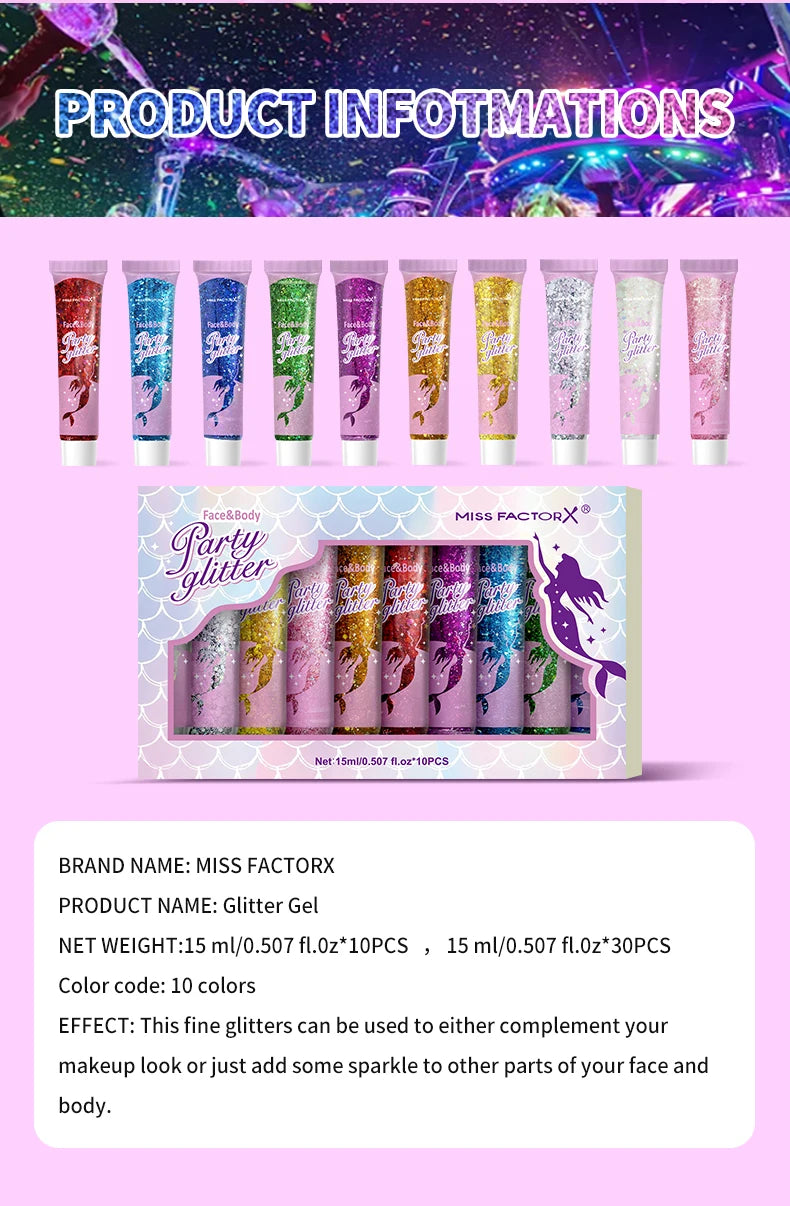 10 Piece Body Glitter Gel Set