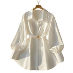 Elegant White Turn-Down Collar Shirt