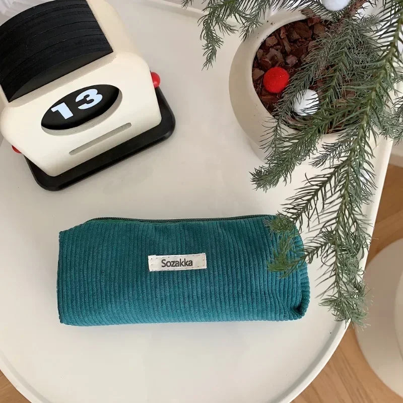 Soft Corduroy Cosmetic Organizer Bag