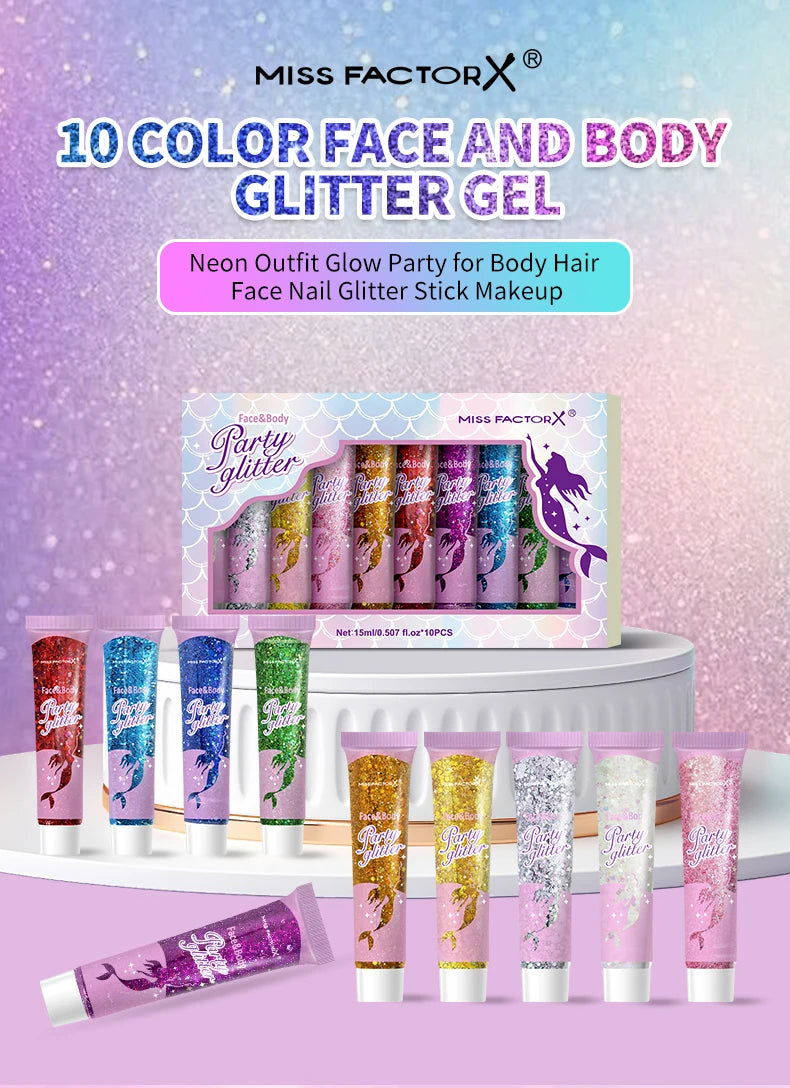 10 Piece Body Glitter Gel Set