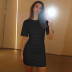 Pleated V-Neck Knee Length Dress