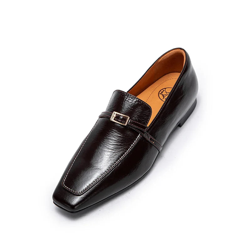 Elegant Square Toe Leather Loafers