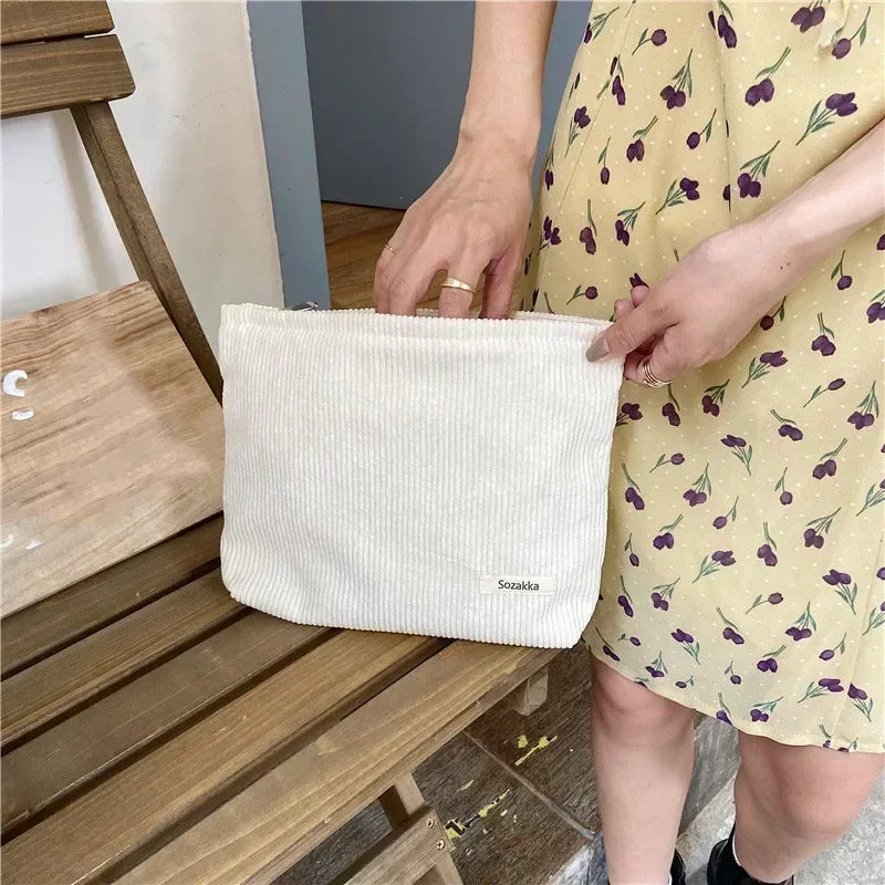 Soft Corduroy Cosmetic Organizer Bag