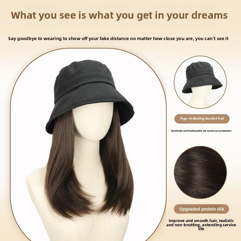 Hat Wig Straight Hair