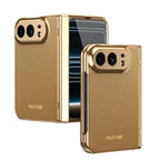 High Quality Plating PU Leather Texture Phone Case for IPhone Duo 5G 2026 with Tempered Glass Screen Protect Shockproof Cover