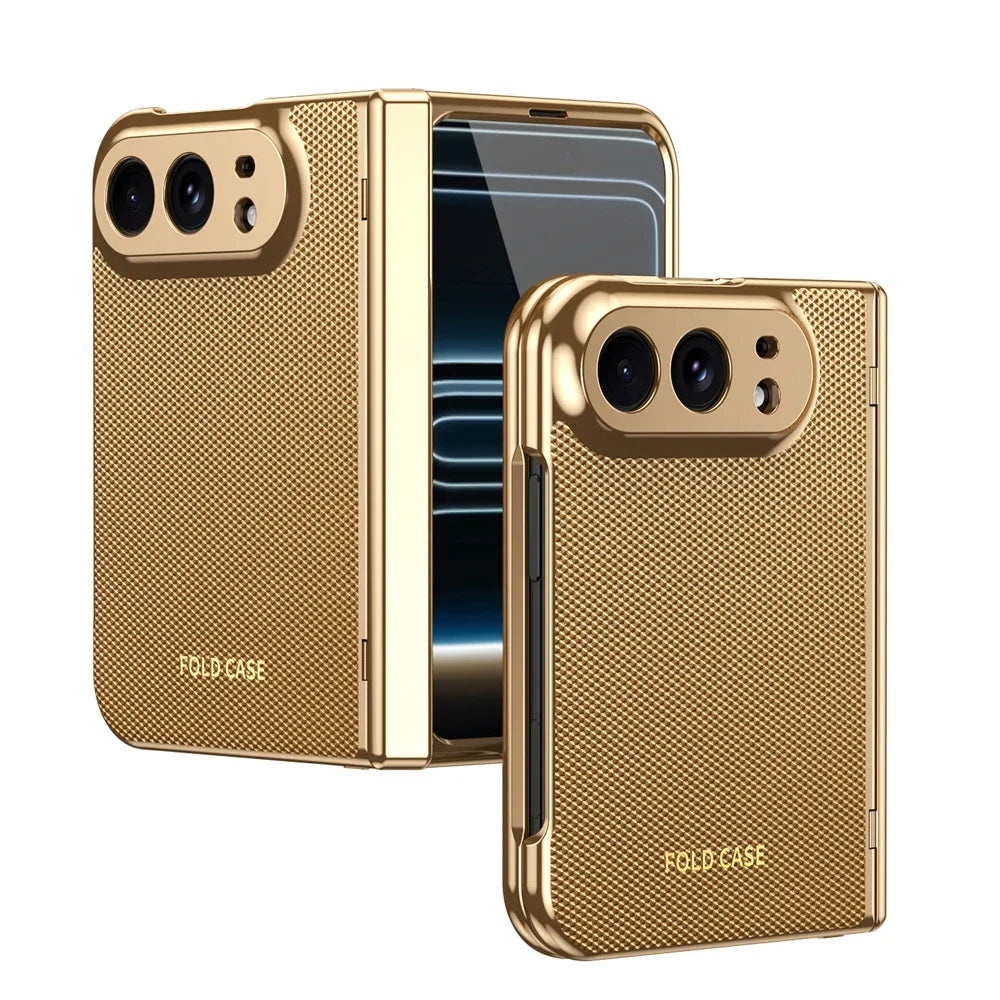 High Quality Plating PU Leather Texture Phone Case for IPhone Duo 5G 2026 with Tempered Glass Screen Protect Shockproof Cover