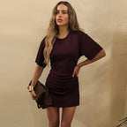 Pleated V-Neck Knee Length Dress
