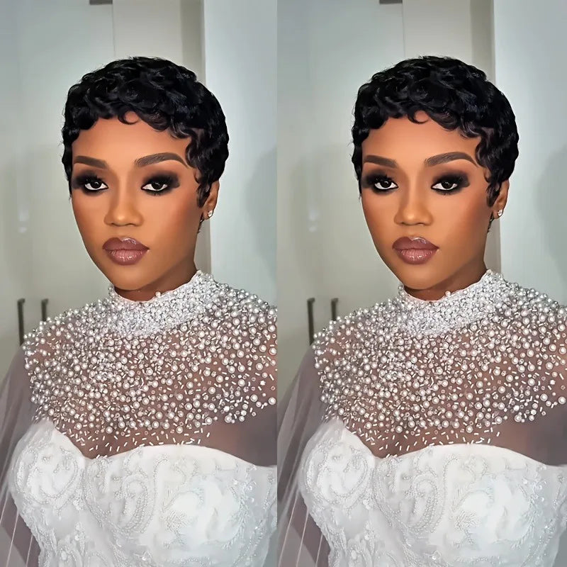 Short Layered Curly Pixie Wig