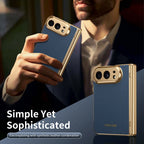 High Quality Plating PU Leather Texture Phone Case for IPhone Duo 5G 2026 with Tempered Glass Screen Protect Shockproof Cover