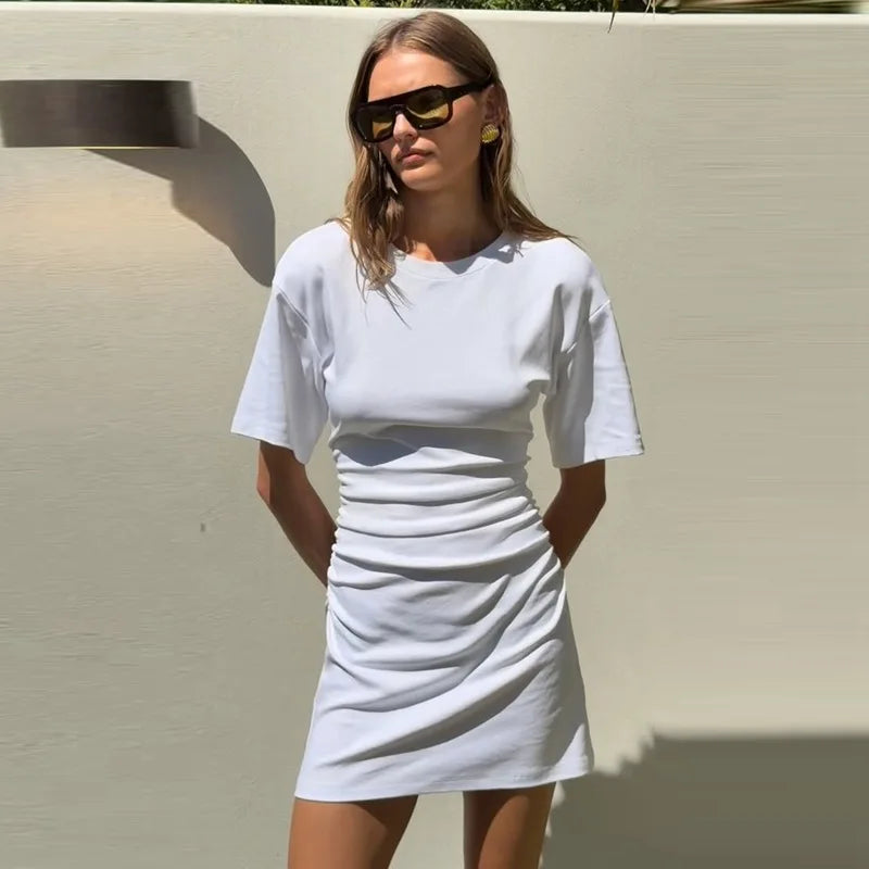Pleated V-Neck Knee Length Dress