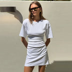 Pleated V-Neck Knee Length Dress