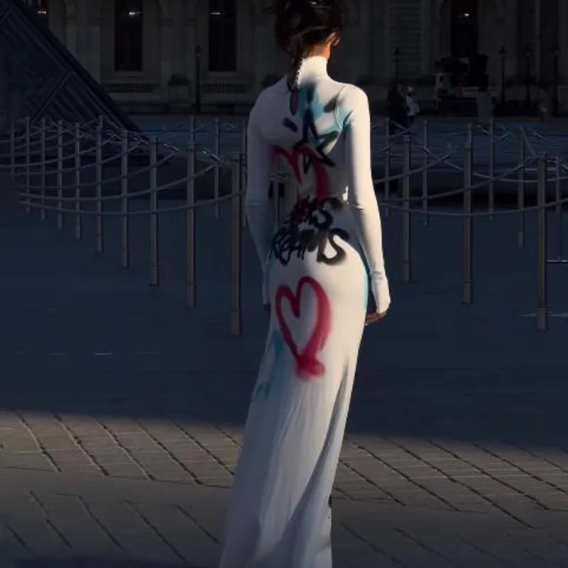 Graffiti Turtleneck Maxi Dress