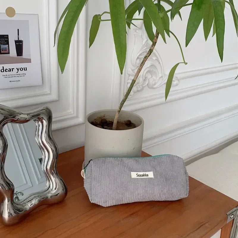 Soft Corduroy Cosmetic Organizer Bag