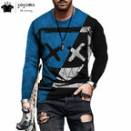 Men’s Casual Long Sleeve O-Neck T-shirt with Funny Pattern Print - Harajuku Street Fashion Top