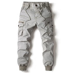 New Cotton Men’s Cargo Pants in Khaki, Black, Army, and Light Gray. Casual Tactical Joggers with Multi-Pockets for Fashion and Work Wear.