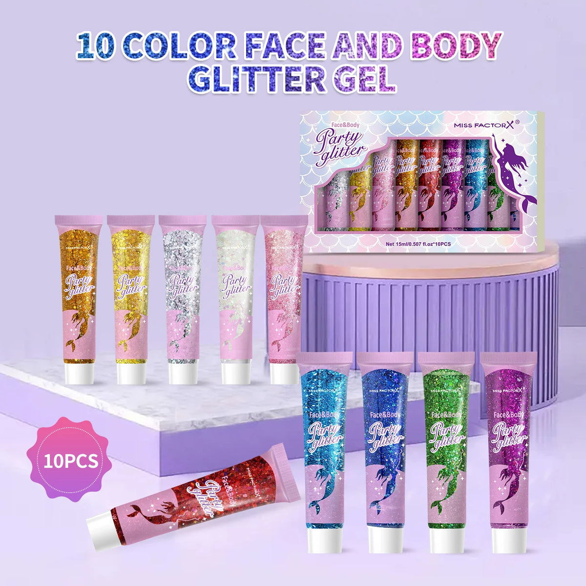 10 Piece Body Glitter Gel Set