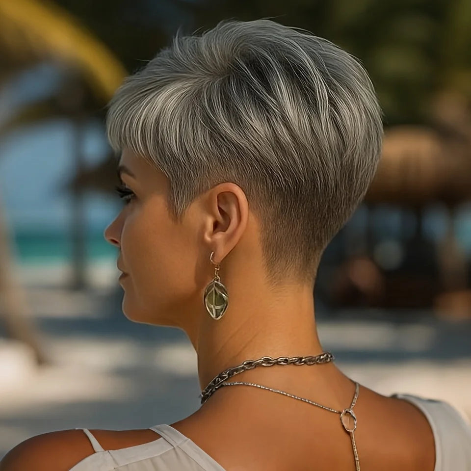 Gray Human Hair Pixie Wig