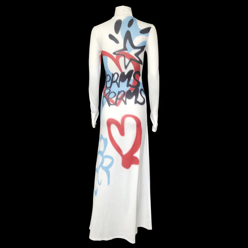 Graffiti Turtleneck Maxi Dress