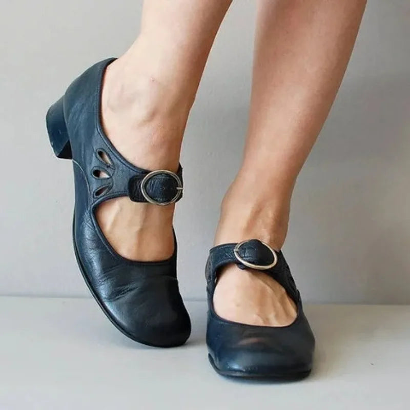 Women's Low Heel Buckle Pumps