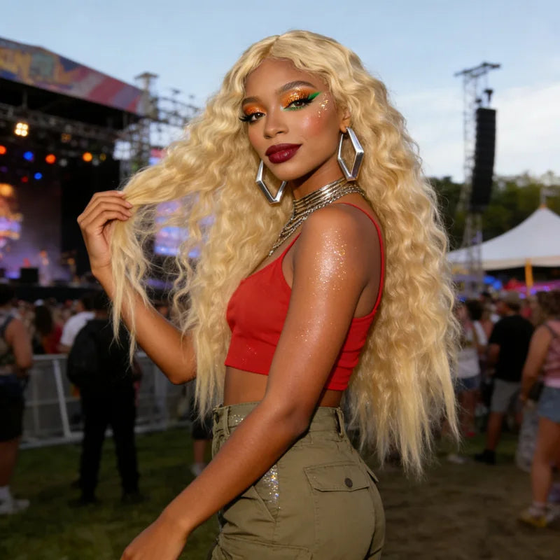 Long Blonde Curly Synthetic Wig