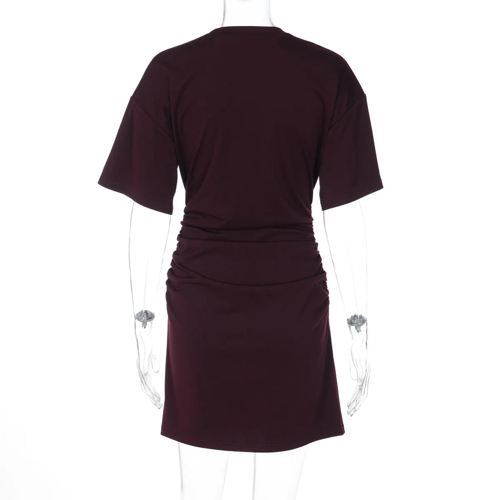 Pleated V-Neck Knee Length Dress