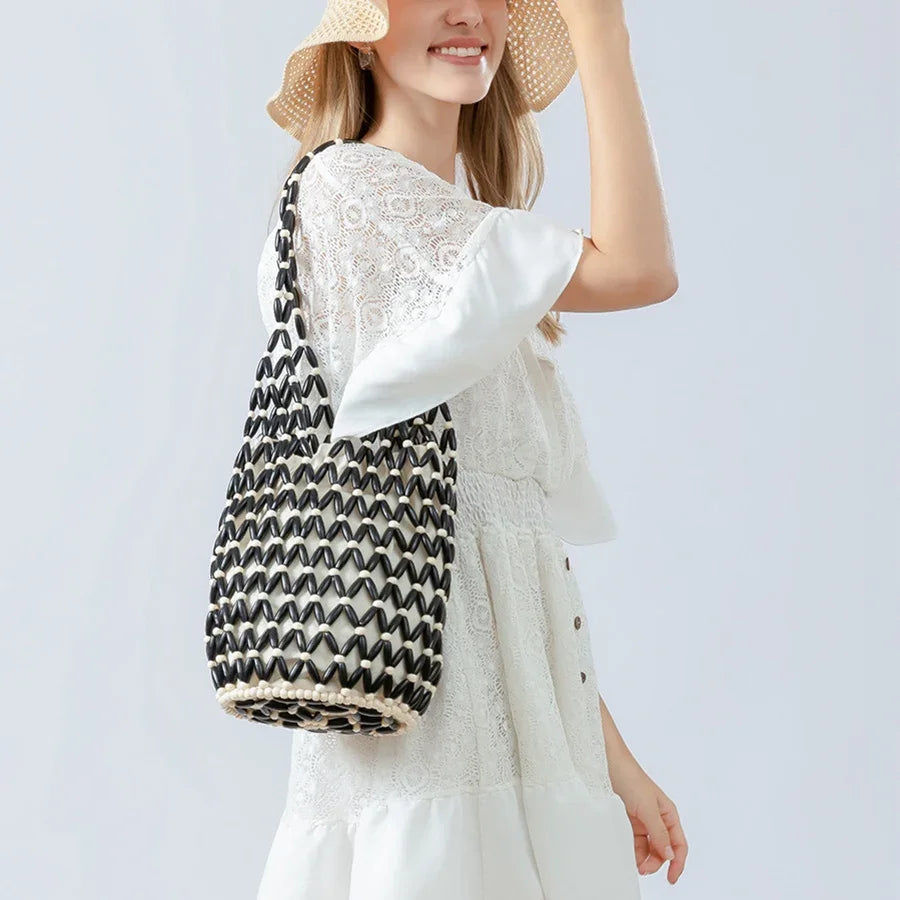 Women's Woven Bucket Shoulder Bag