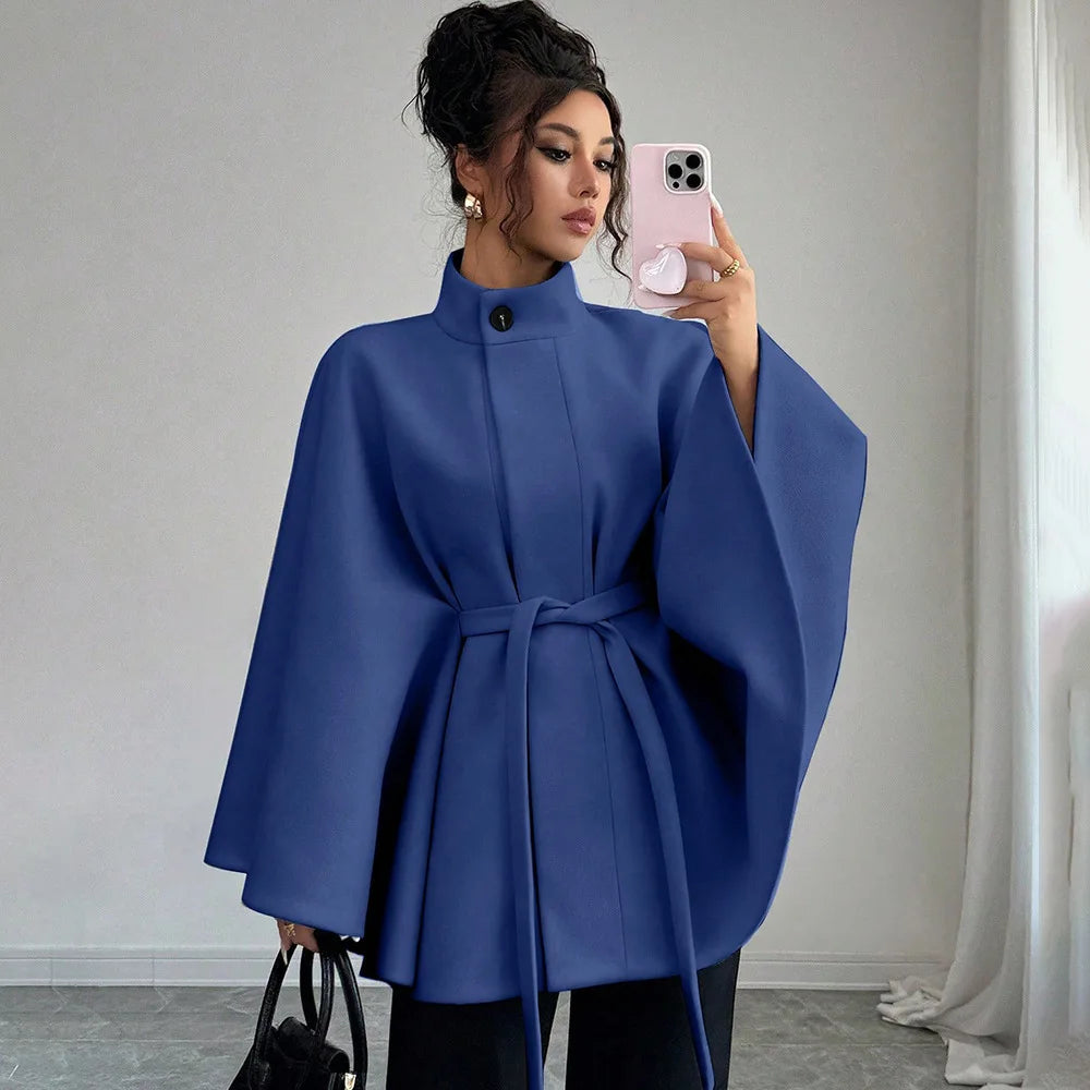 Elegant Tie Waist Wool Blend Coat