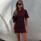 Pleated V-Neck Knee Length Dress