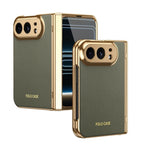 High Quality Plating PU Leather Texture Phone Case for IPhone Duo 5G 2026 with Tempered Glass Screen Protect Shockproof Cover