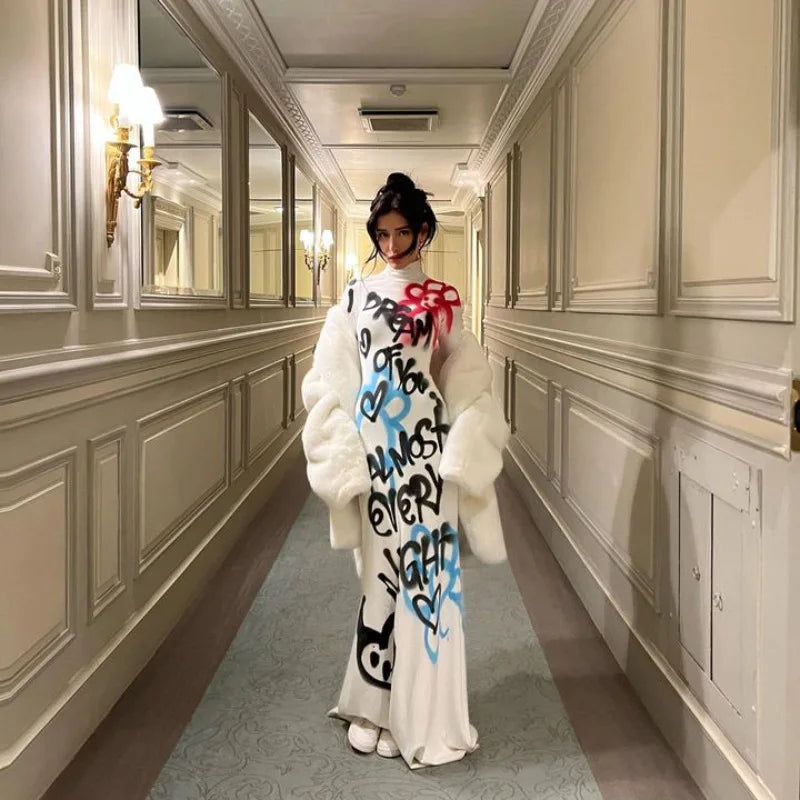 Graffiti Turtleneck Maxi Dress