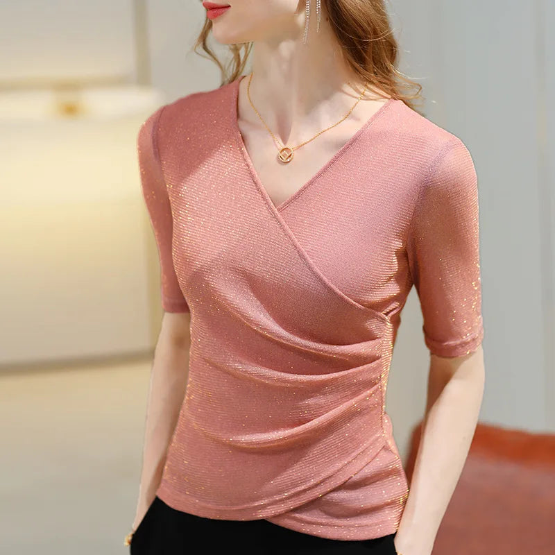Elegant Glitter V-Neck Top
