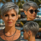 Gray Human Hair Pixie Wig