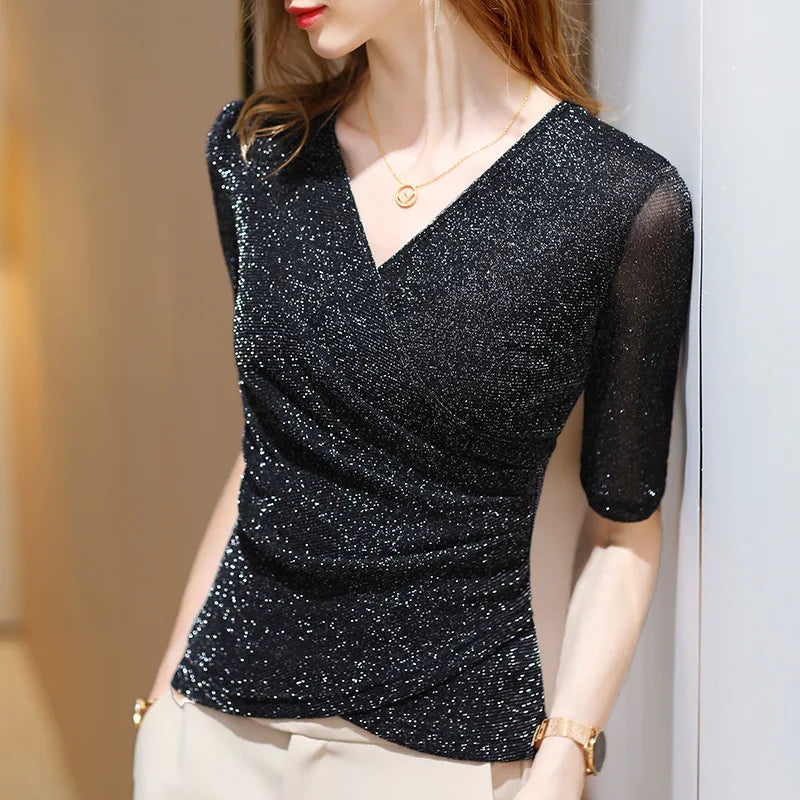 Elegant Glitter V-Neck Top