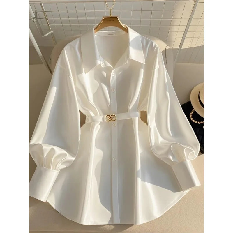 Elegant White Turn-Down Collar Shirt