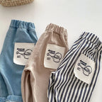 2026 Spring New 1-5Y Children Jeans Boys Denim Pants Mid Waist Girls Trousers Fashion Kids Plaid Pants