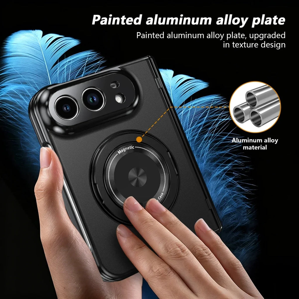 360 Rotatable Stand Magnetic Wireless Charging Phone Case for IPhone Duo Fold Tempered Glass Film Hinge Protective Cover