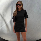 Pleated V-Neck Knee Length Dress