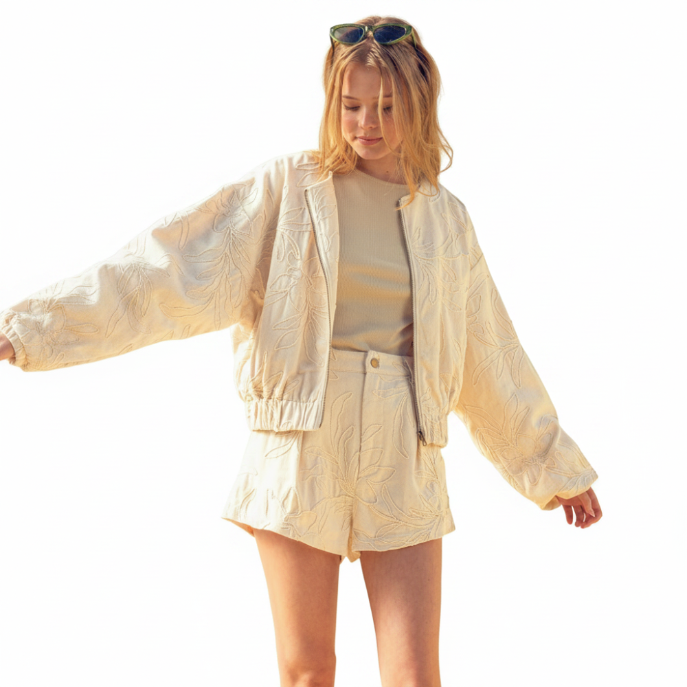 Floral Jacquard Zip Up Jacket