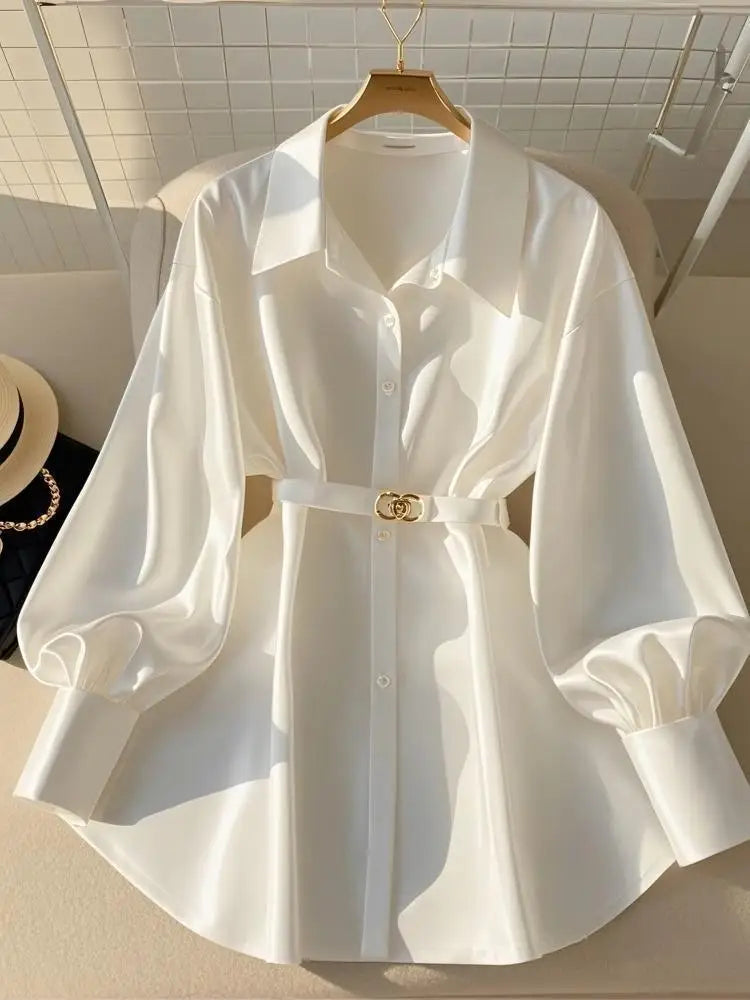Elegant White Turn-Down Collar Shirt