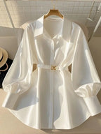 Elegant White Turn-Down Collar Shirt