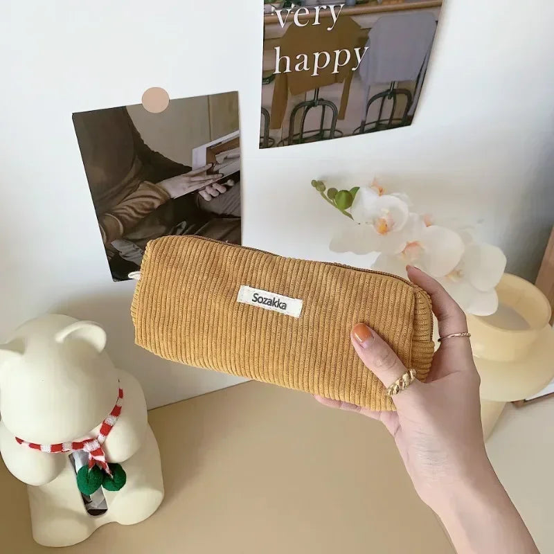 Soft Corduroy Cosmetic Organizer Bag
