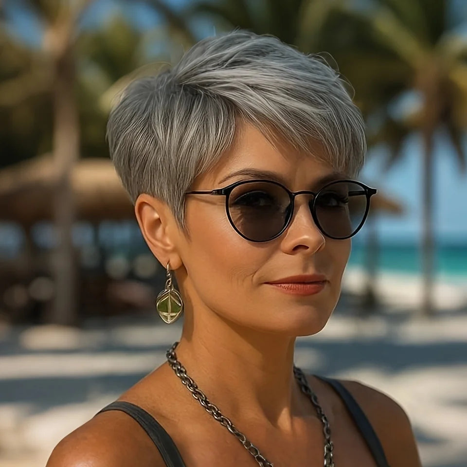 Gray Human Hair Pixie Wig