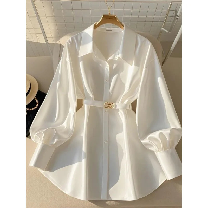 Elegant White Turn-Down Collar Shirt