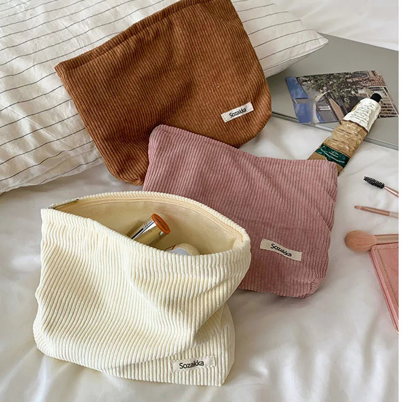 Soft Corduroy Cosmetic Organizer Bag