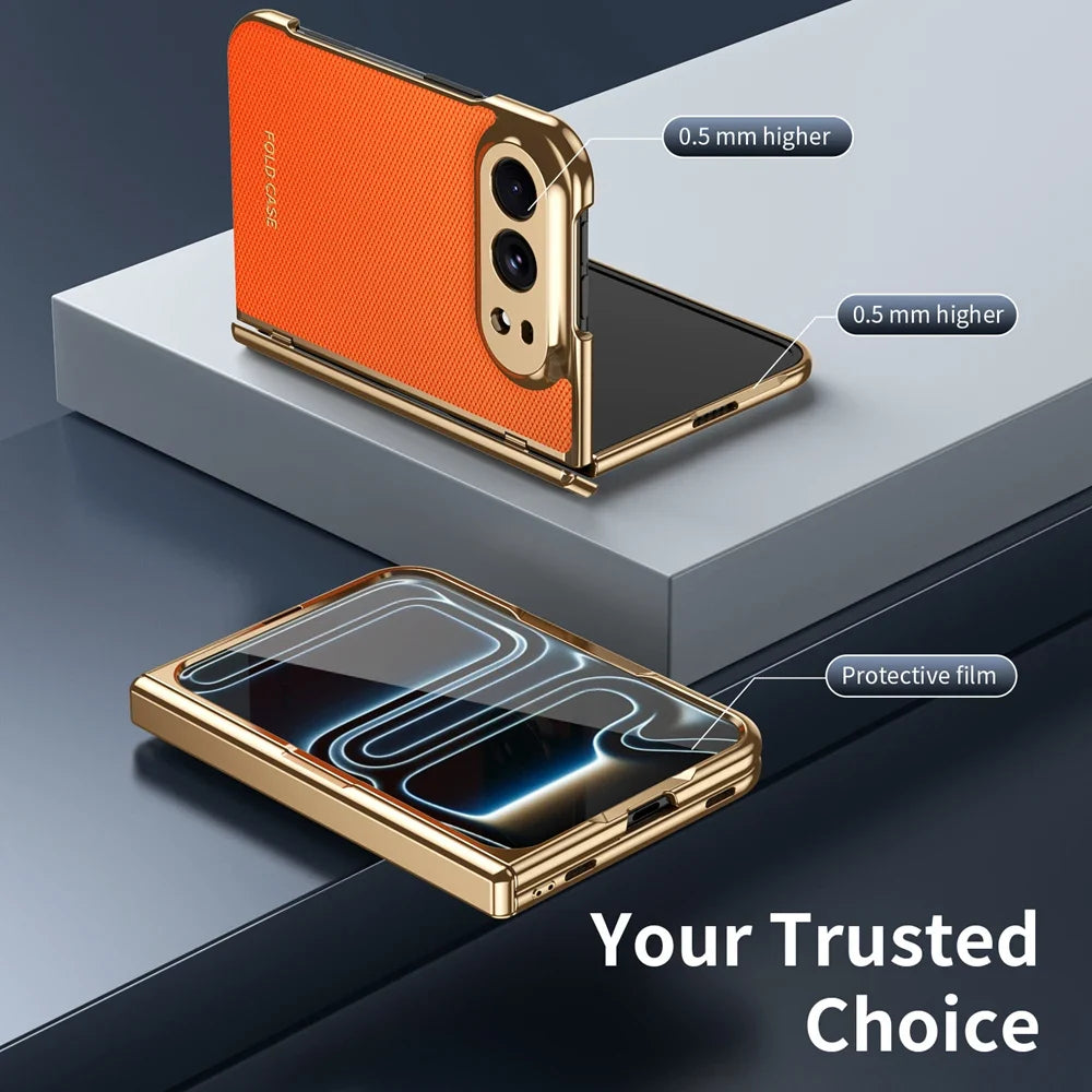 High Quality Plating PU Leather Texture Phone Case for IPhone Duo 5G 2026 with Tempered Glass Screen Protect Shockproof Cover
