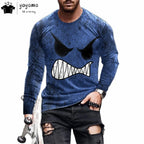 Men’s Casual Long Sleeve O-Neck T-shirt with Funny Pattern Print - Harajuku Street Fashion Top