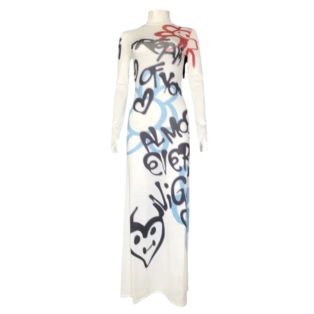 Graffiti Turtleneck Maxi Dress