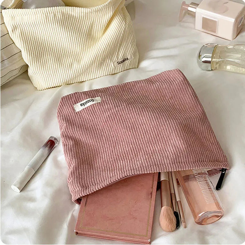 Soft Corduroy Cosmetic Organizer Bag