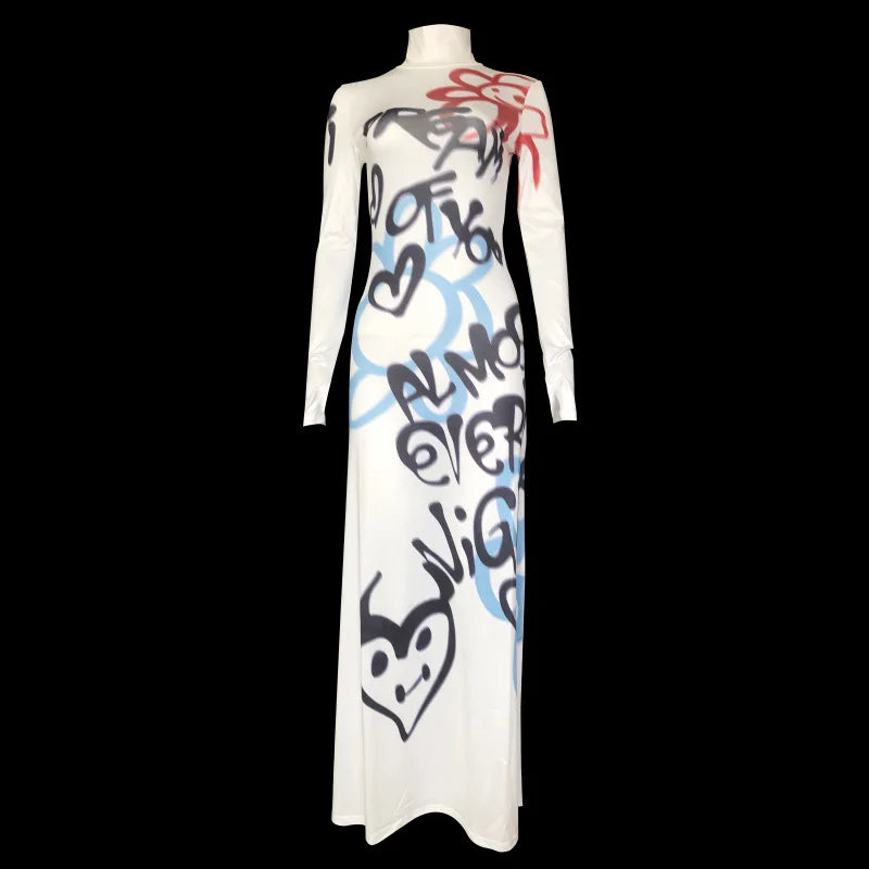 Graffiti Turtleneck Maxi Dress