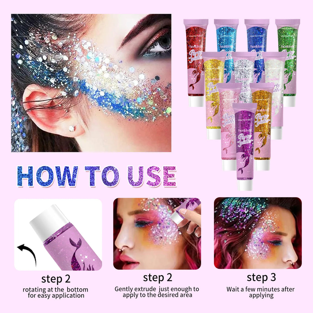 10 Piece Body Glitter Gel Set